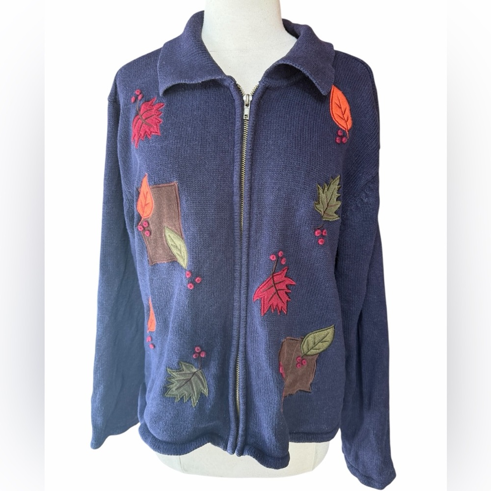 Late 1980s/90s Crystal Kobe Ramie/Cotton Collared Fall Embroidered Full Zip Card